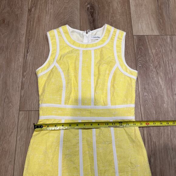 CALVIN KLEIN Women's Yellow Brocade Sheath Dress with White Piping Size 4 - Picture 5 of 7